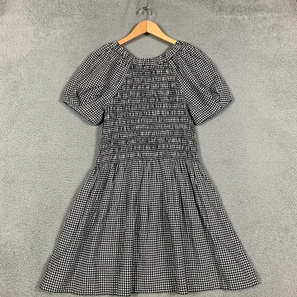 Madewell Mini Dress Size Large Black/White Gingham Smocked U-Neck Linen NWT $119 - Picture 6 of 11